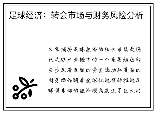 足球经济：转会市场与财务风险分析